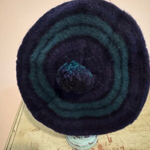 Vintage Wool Beret - Black and Green